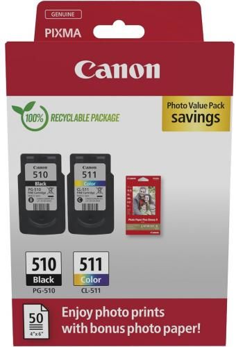 Комплект картридж PG-510 черный + картридж CL-511 цветная + бумага 50 л Canon (2970B010/2970B017)
