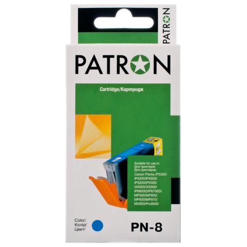 Картридж сумісний Canon CLI-8C (0621B024) 490 арк, блакитний Patron (PN-8C)