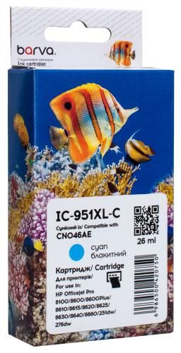 Картридж сумісний HP 951XL (CN046AE/CN050AE) 1500 арк, блакитний Barva (IC-951XL-C)