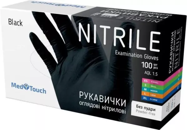 Рукавички нітрілові MedTouch Standard текстуровані нестерильні без пудри black S