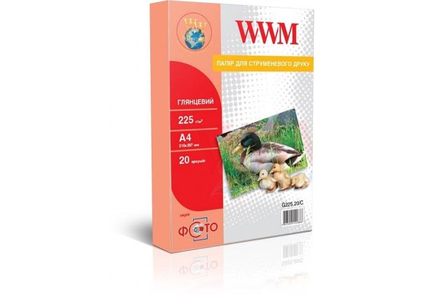 Фотопапір WWM А4, глянцевий,225 г/м2, A4, 20 арк.