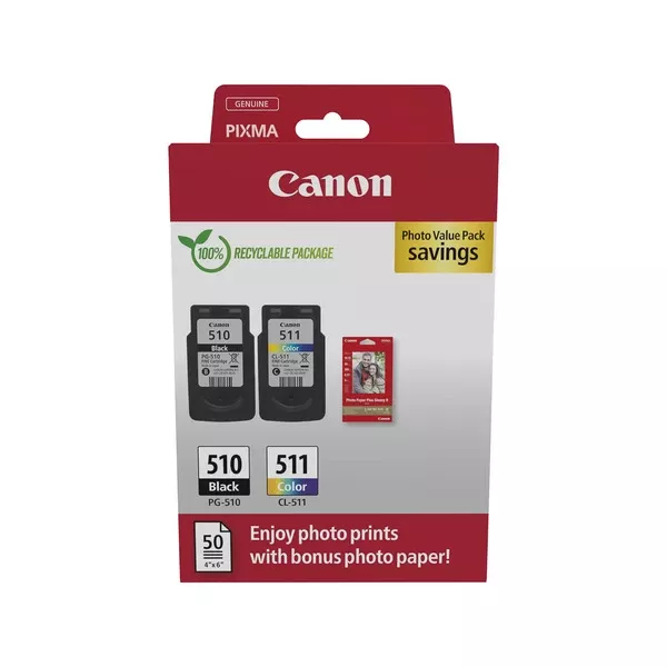 Комплект картридж PG-510 черный + картридж CL-511 цветная + бумага 50 л Canon (2970B010/2970B017)