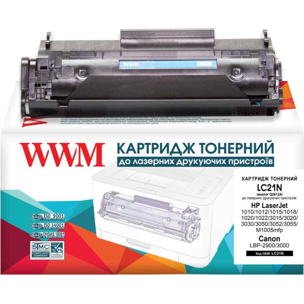 Картридж сумісний WWM для HP 12A (Q2612A) / Canon 703 Black 