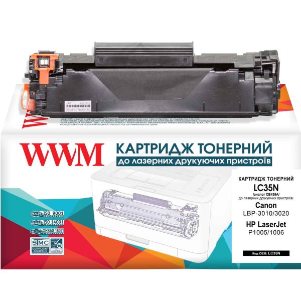 Картридж совместимый WWM для HP 35A (CB435A) / Canon 712  Black