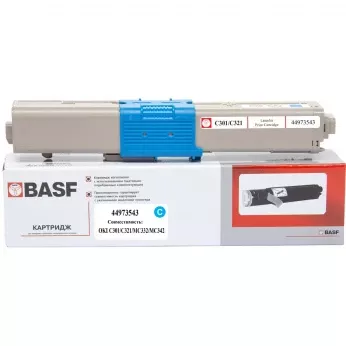Картридж тон. BASF для OKI C301/C321/MC332/MC342 аналог 44973543 Cyan ( 1500 ст.) (BASF-KT-44973543)