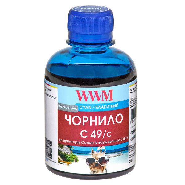 Чернила WWM GI-490C для Canon Pixma G1400/2400/3400 200г Cyan водорастворимые (C49/C)