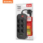Мережевий фільтр-подовжувач СolorWay 6 розеток/4USB black
