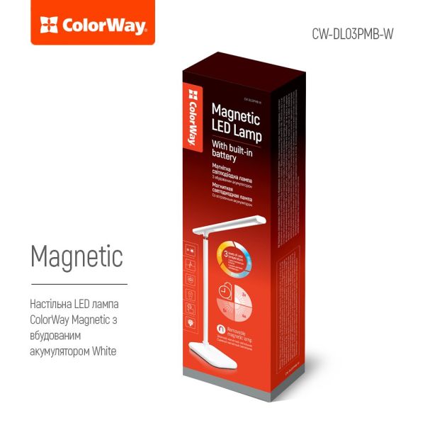 Настольная LED лампа ColorWay Portable Magnet со встроенным аккумулятором White white (CW-DL03PMB-W)