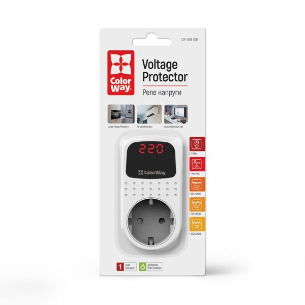 Реле напряжения ColorWay (16A/3680W) 150V-210V/230V-280V DS2 white