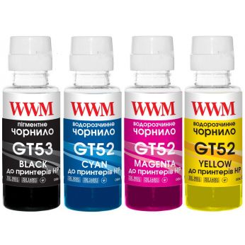 Комплект чернил WWM GT52 для HP Jet Ink Tank 115 4х100г BP/C/M/Y Пигмент/Водорастворимые (GT53SET)