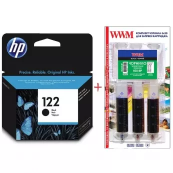 Картридж HP DJ 1050/3050 №122 Black + Заправочный набор Black (Set122B-inkHP)