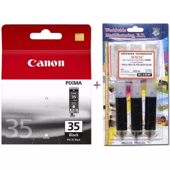 Картридж Canon Pixma iP1800/iP1900/iP2600 PG-35Bk+ Заправочный набор Black (Set35-inkB)