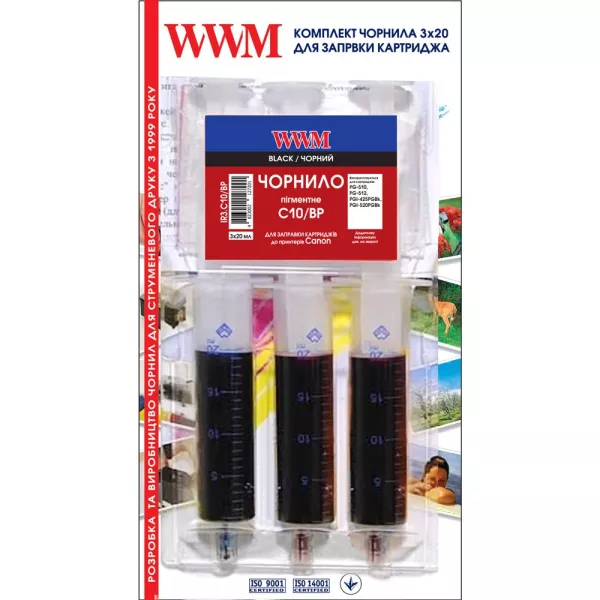 Заправочный набор WWM для Canon PG-510/PG-512 (3 x 20мл) 3шт x 20мл Black пигментные (IR3.C10/BP)