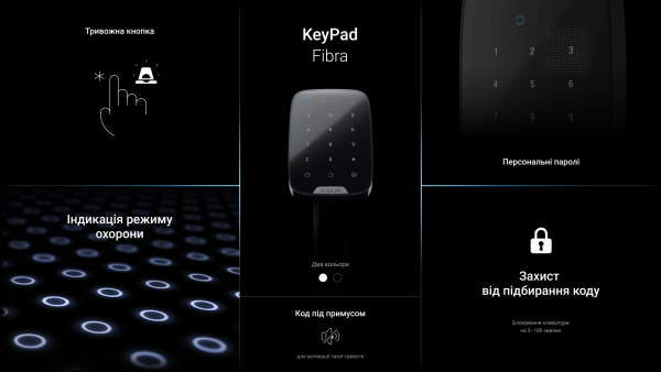 Дротова сенсорна клавіатура Ajax KeyPad Fibra Black