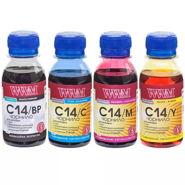 Комплект чернил WWM для Canon CLI-451/CLI-470 Пигментные/Водорастворимые 4х100г BP/C/M/Y (C14SET4-2)