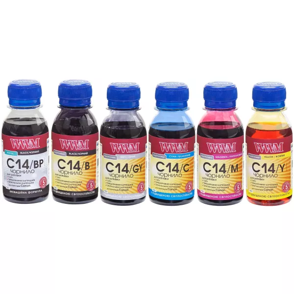 Комплект чернил WWM для Canon CLI-451/CLI-470 Пигментные/Водорастворимые 6х100г BP/B/GY/C/M/Y