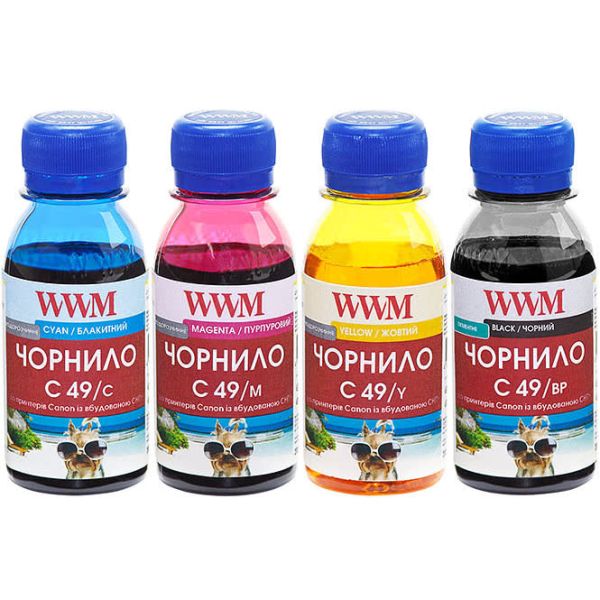 Комплект чернил WWM для Canon G1400/G2400/G3400 4х100г BP/C/M/Y Пигментные/Водорастворимые (C49SET4-2)
