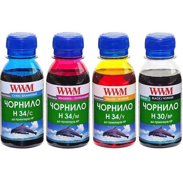 Комплект чернил WWM для HP №21/121/131 4х100г BP/C/M/Y Пигментное/Водорастворимое (H30/34SET-2)
