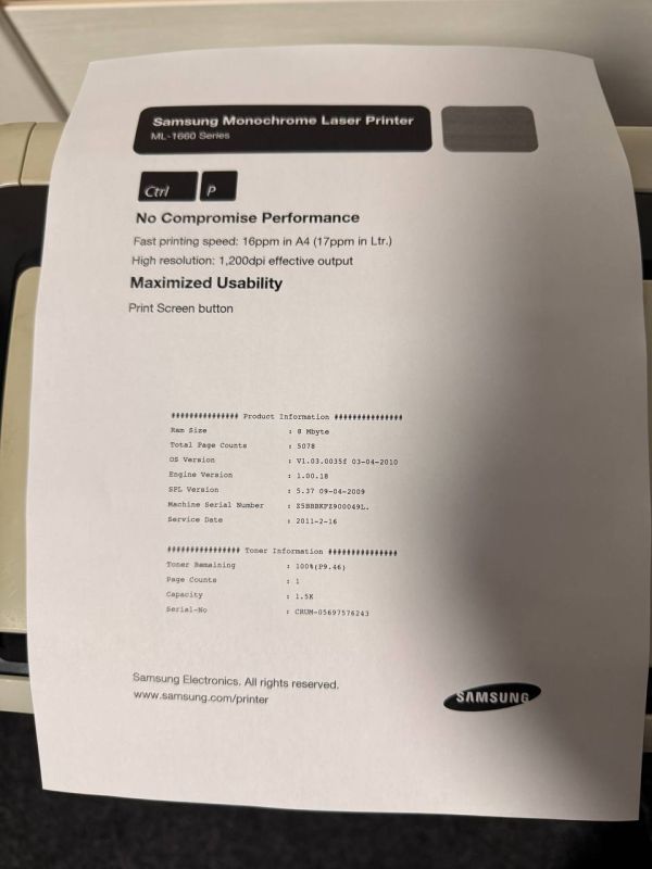 Принтер Samsung ML-1660 б/в з заправленим картриджем