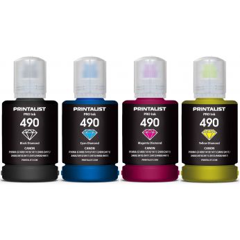 Комплект чернил PRINTALIST GI-490 для Canon G3400 4х140г BP/C/M/Y пигментные/водорастворимые (PL490SET4)